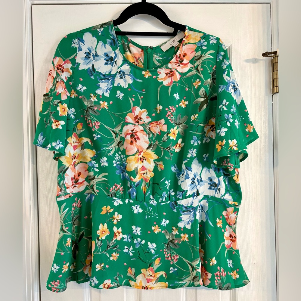 LOFT Green Floral Blouse